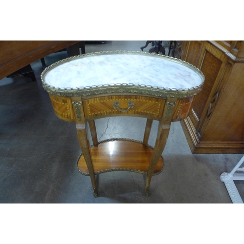 55 - A French Louis XV style inlaid mahogany, gilt metal and marble topped kidney shaped occasional table