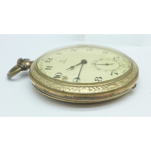 1014 - A gold plated Omega dress pocket watch with second hand, dial a/f