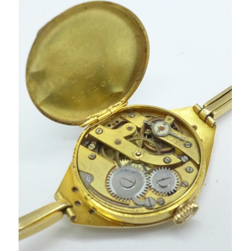 1016 - A lady's 14ct gold and diamond Art Deco wristwatch, 19g gross weight, case dented