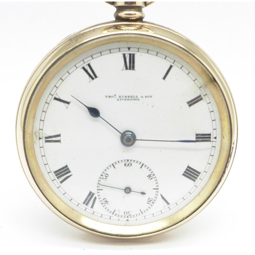 1018 - A Thomas Russell gold plated pocket watch