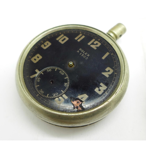 1025 - Rolex items; a military issue pocket watch case and dial marked Rolex, watch parts and a service let... 