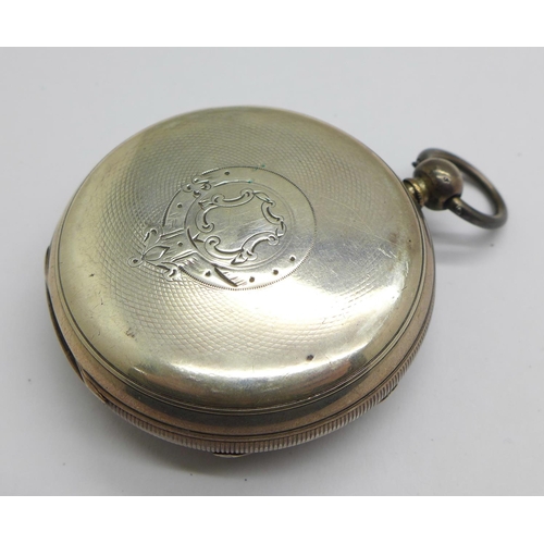 1028 - A silver cased fusee pocket watch with silver dial