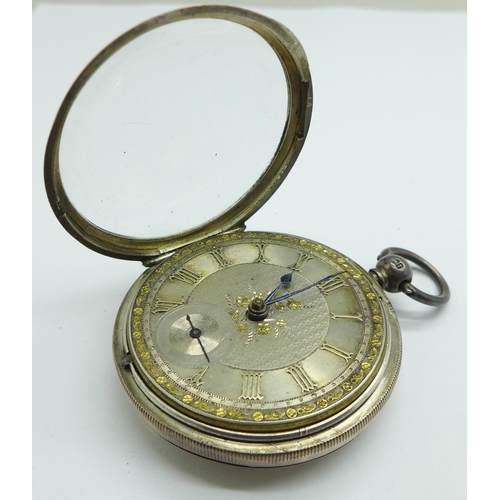 1028 - A silver cased fusee pocket watch with silver dial