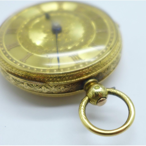 1034 - An 18ct gold cased pocket watch, with old cut diamond endstone, the case hallmarked London 1876, the... 