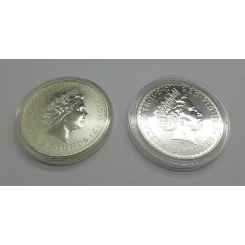 1044 - Two Britannia one ounce silver 2002 and 2003 coins