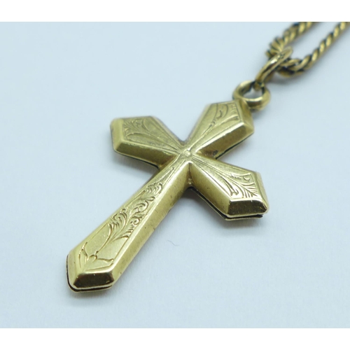 1094 - A yellow metal chain with cross pendant, 11.2g, (cross a/f)