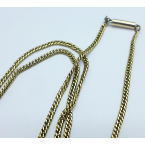 1094 - A yellow metal chain with cross pendant, 11.2g, (cross a/f)