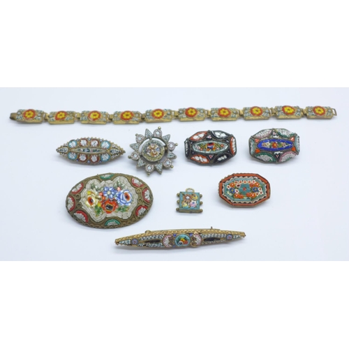 1119 - A collection of micro-mosaic brooches and a bracelet