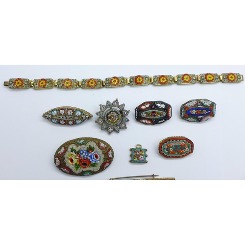 1119 - A collection of micro-mosaic brooches and a bracelet