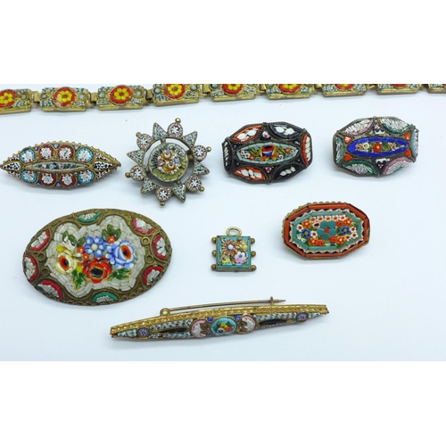 1119 - A collection of micro-mosaic brooches and a bracelet