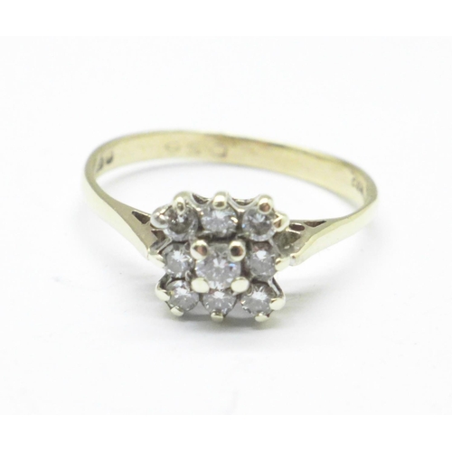 1125 - A 9ct gold nine stone diamond ring, 1.6g, M