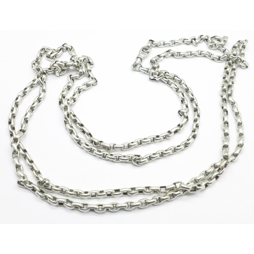 1127 - A silver long guard chain, 81g