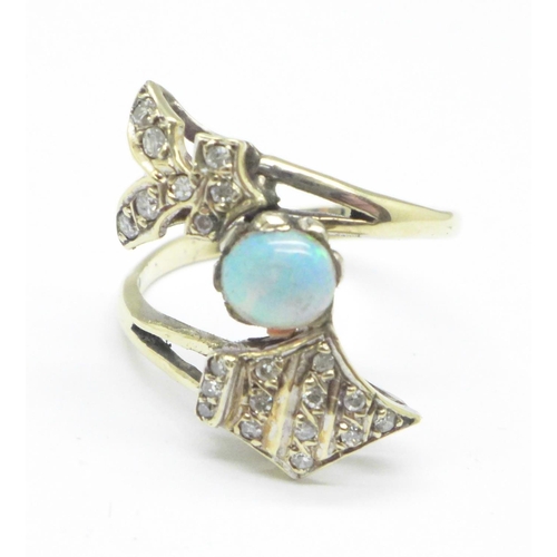 1130 - A 14ct gold, opal and diamond ring, 3.4g, M/N