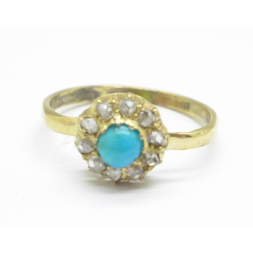 1131 - A turquoise and diamond ring, the shank marked Bravingtons, L