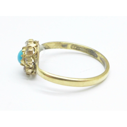 1131 - A turquoise and diamond ring, the shank marked Bravingtons, L