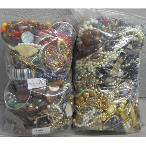 1145 - Two bags of costume jewellery