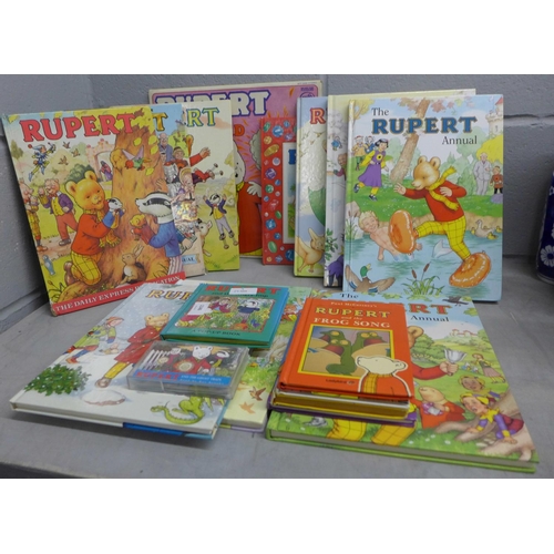 1146 - Nine Rupert annuals including a Rupert LP and cassette and other Rupert books