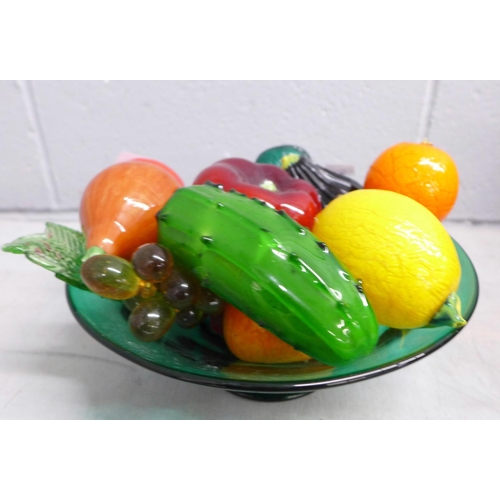 1154 - A glass bowl with a collection of glass fruit **PLEASE NOTE THIS LOT IS NOT ELIGIBLE FOR POSTING AND... 