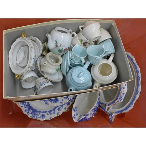 1187 - Royal Doulton Raby blue and white dinnerwares, a/f, a box of nursery china and four plates (two hand... 