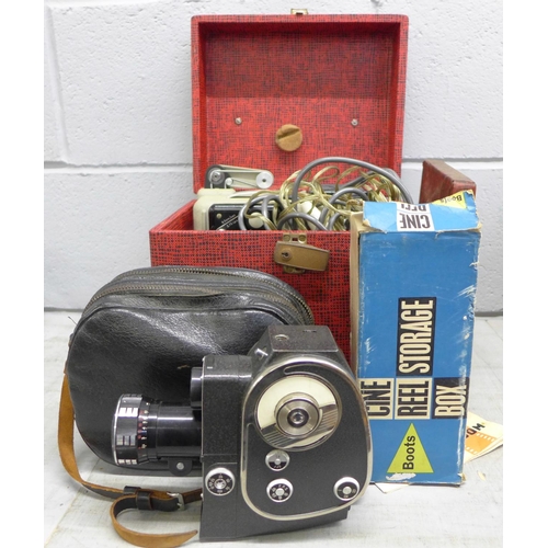 1195 - An Eumig P8 cineprojector, a cine reel storage box and a Quarz-Zoom cine camera **PLEASE NOTE THIS L... 