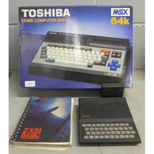 1196 - A Sinclair ZX81 computer and a Toshiba MSX64K home computer