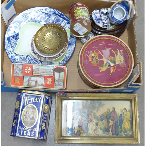 1206 - A box of china, tins, etc. **PLEASE NOTE THIS LOT IS NOT ELIGIBLE FOR POSTING AND PACKING**