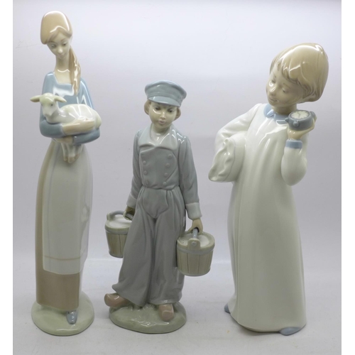 608 - Three figures; two Lladro and one Nao