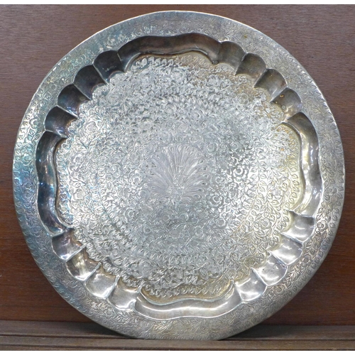 613 - A silver plate on copper tray, 39cm