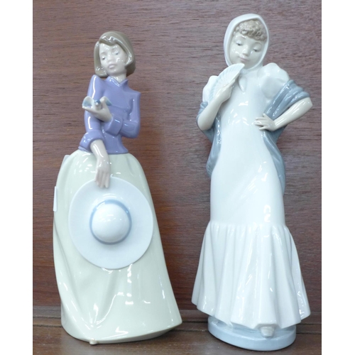 615 - Two Nao by Lladro figurines, Girl With Fan, 28cm high and First Flight, 26cm high