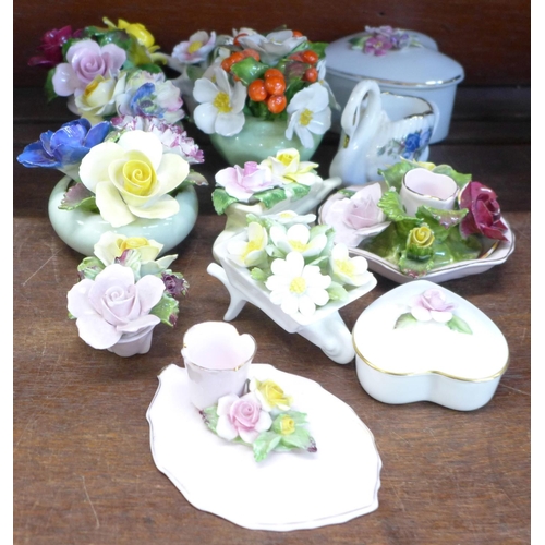 662 - Ten Posy ornaments and trinket boxes, etc.