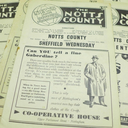 665 - Six Notts County FC football programmes and two others, 1940's - 1950's