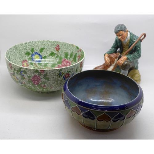 686 - A Royal Doulton figure, The Master, a Doulton Lambeth bowl and a Copeland Spode bowl, a/f