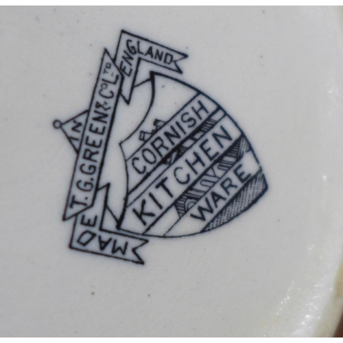 687 - Three items of T.G. Green, milk jug, bowl with spout and utensil jar, utensil jar lacking lid