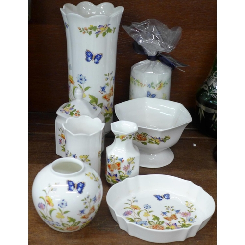 694 - Aynsley Cottage Garden china, three vases, two bowls, plates and a jar