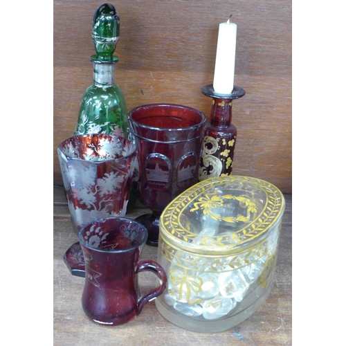 695 - A collection of glassware including Bohemian glass, one vase a/f