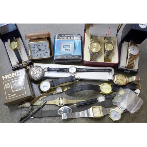 708 - A collection of watches including Sekonda, Rotary and Casio and travel clocks