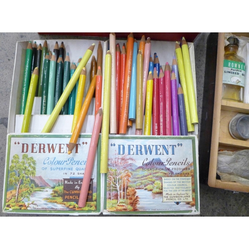 711 - A Rowney oil colour sketch box and Dewent colour pencils