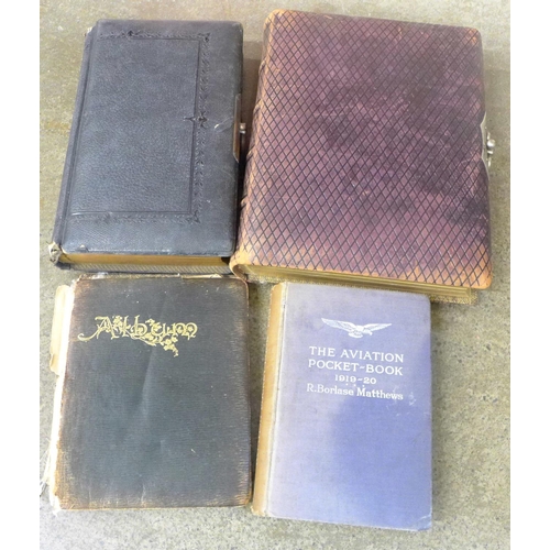 724 - Two photograph albums including Victorian, a keepsake album and an Aviation Pocket Book, 1919-20