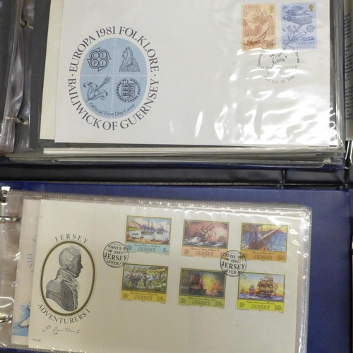 764 - Stamps:- Channel Islands presentation packs and First Day Covers in four albums