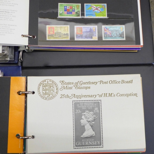 764 - Stamps:- Channel Islands presentation packs and First Day Covers in four albums