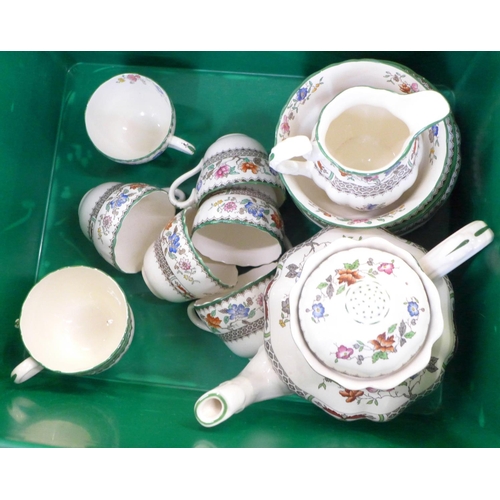 778 - Copeland Spode Chinese Rose china; five boxes of mixed teaware and dinnerwares, serving dishes, teap... 