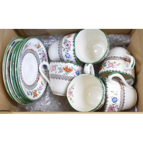 778 - Copeland Spode Chinese Rose china; five boxes of mixed teaware and dinnerwares, serving dishes, teap... 