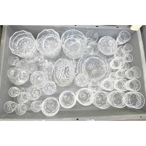 780 - Four boxes of drinking glasses, crystal hock glasses, tumblers, brandy glasses, etc.