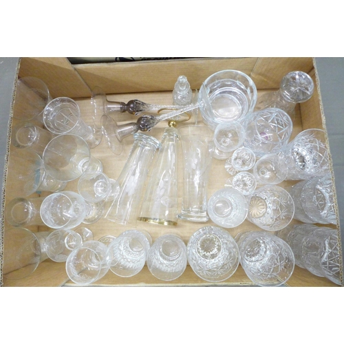 780 - Four boxes of drinking glasses, crystal hock glasses, tumblers, brandy glasses, etc.