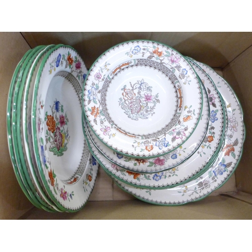 781 - Copeland Spode Chinese Rose china, four boxes of mixed tea and dinnerwares, large teapot, jugs, bowl... 