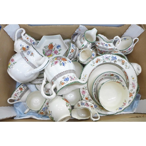 781 - Copeland Spode Chinese Rose china, four boxes of mixed tea and dinnerwares, large teapot, jugs, bowl... 