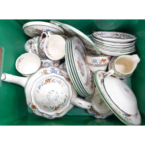 781 - Copeland Spode Chinese Rose china, four boxes of mixed tea and dinnerwares, large teapot, jugs, bowl... 