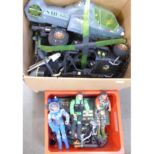 784 - A collection of 1980's-90's Action Man vehicles, Jeep, Helicopter, four figures, clothes and accesso... 