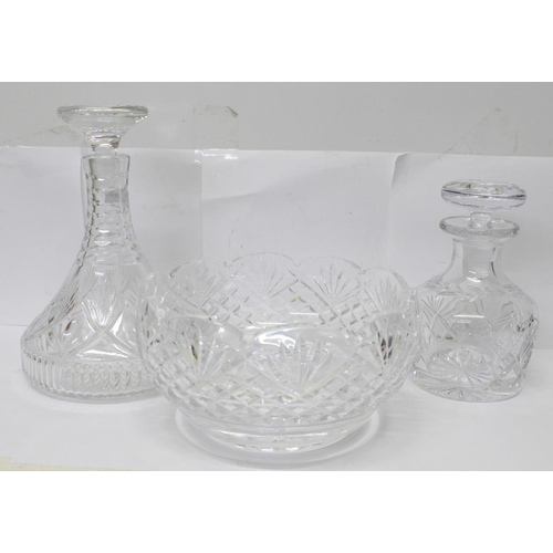 790 - A Waterford lead crystal bowl, (a/f) and two lead crystal decanters