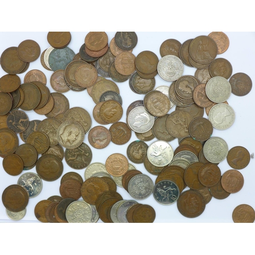 816 - Two folders of coins and a bag of loose coins, includes 1893 shilling and pre-1947 two shillings, 78... 